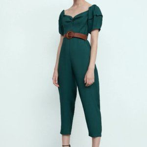 ZARA Belted Jumpsuit Puff Shoulder - NWT